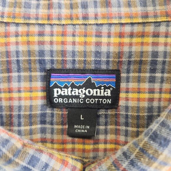 Patagonia Shirt Mens L Yellow Plaid Organic Cotton Flannel Pockets Outdoor Cabin - Picture 12 of 16